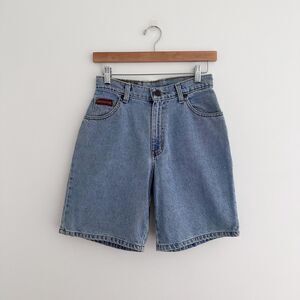 Vintage Paris Sport Club Denim Shorts High Rise Long Inseam 90s Shorts 13" Waist
